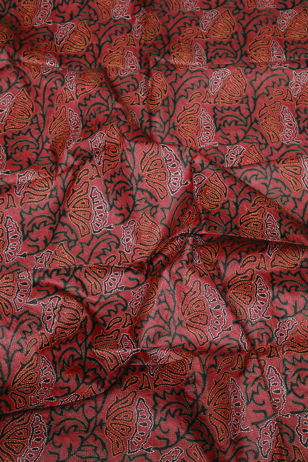 Light Maroon Floral Kantha Tussar Silk Blouse