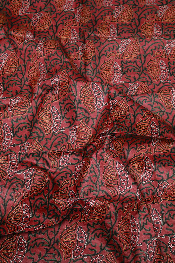 Light Maroon Floral Kantha Tussar Silk Blouse