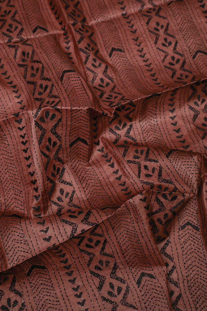 Burnt Maroon Kantha Tussar Silk Blouse