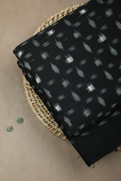 Black with Cream Butta Ikat Cotton Fabric