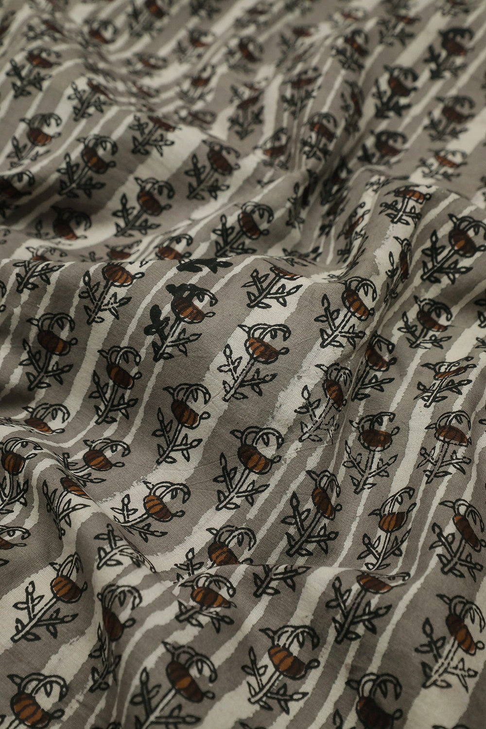 Grey Block Printed Cotton Fabric - 2m