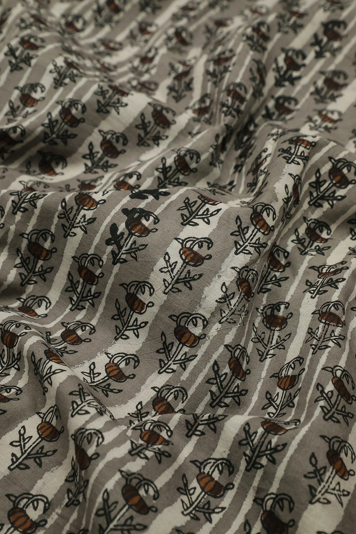 Grey Block Printed Cotton Fabric - 2m