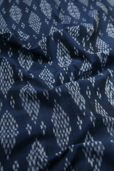 Blue with Butta Mercerized Ikat Cotton Fabric