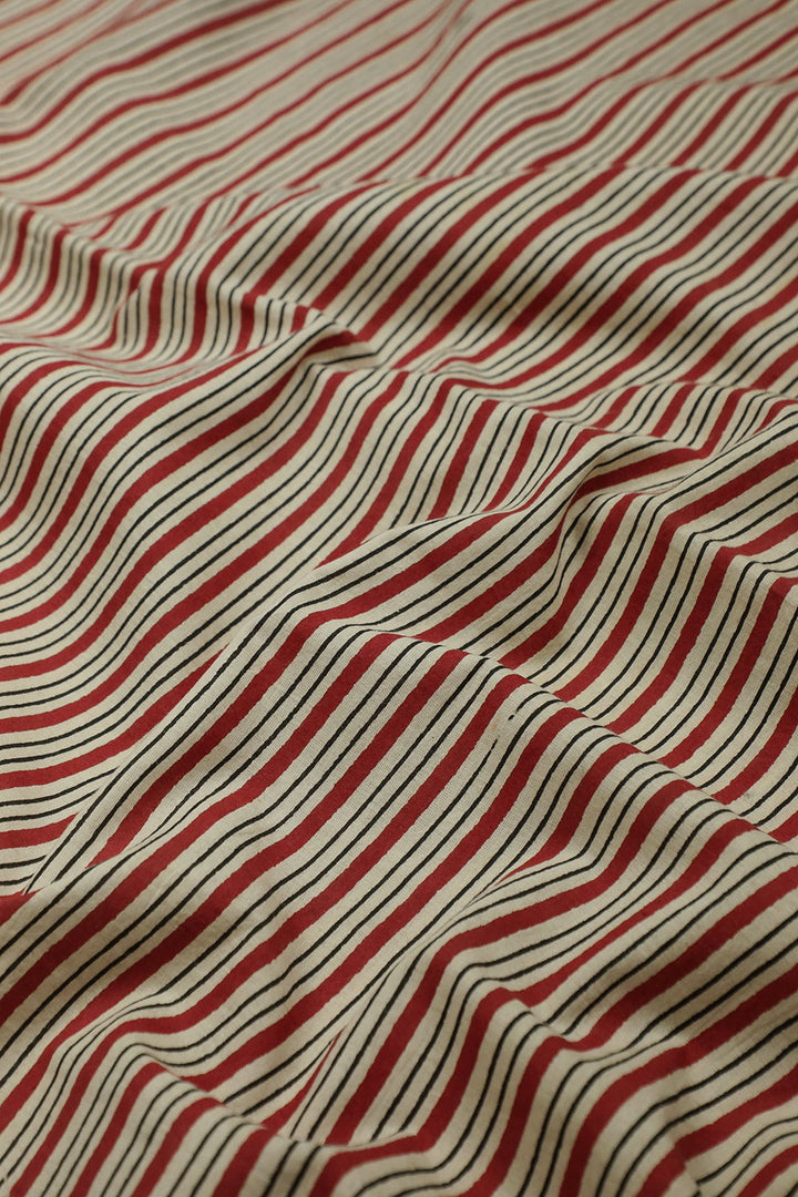 Maroon Striped Bagru Cotton Fabric - 0.95 m