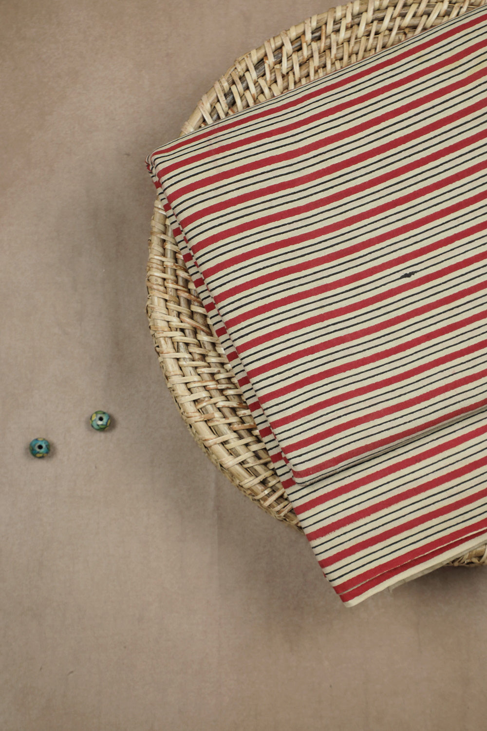 Maroon Striped Bagru Cotton Fabric - 0.95 m