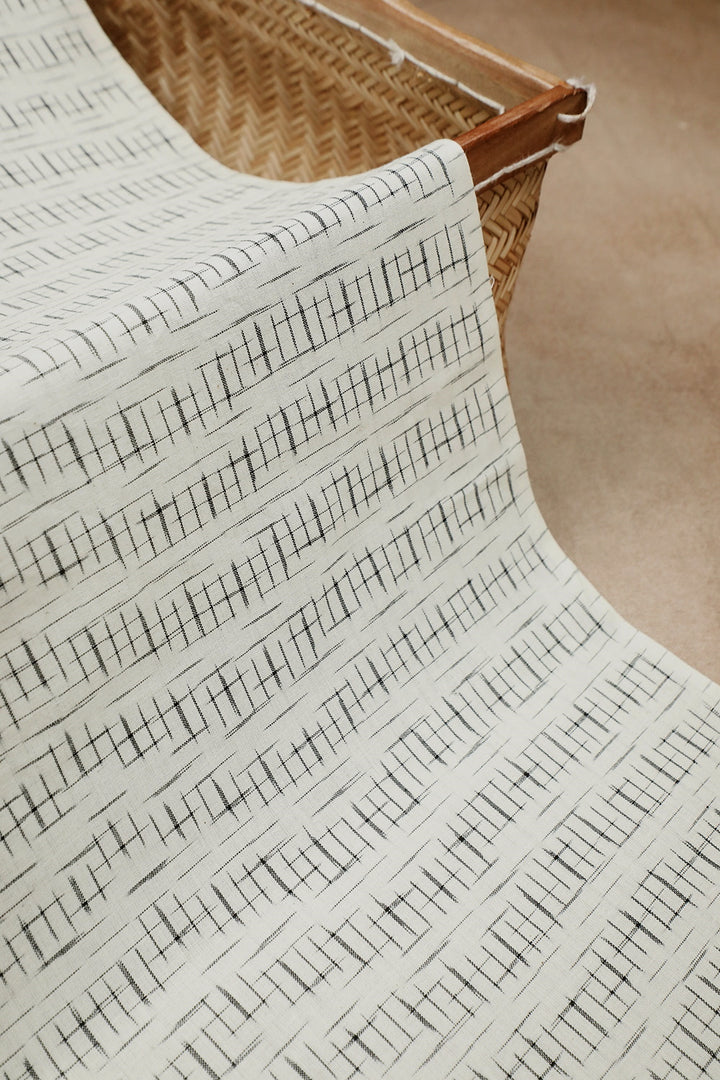 Off-White Handwoven Cotton Dhoti with Ikat Shirt