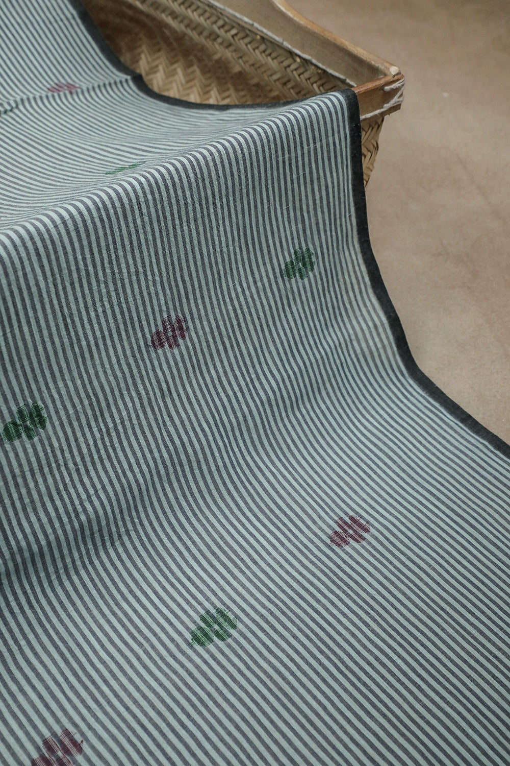 Butta & Striped Jamdani Cotton Fabric - 0.7m