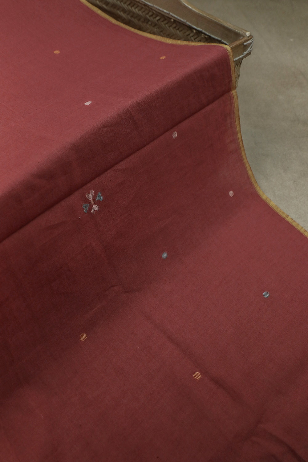 Brick Maroon Jamdani Cotton Fabric - 1.1m