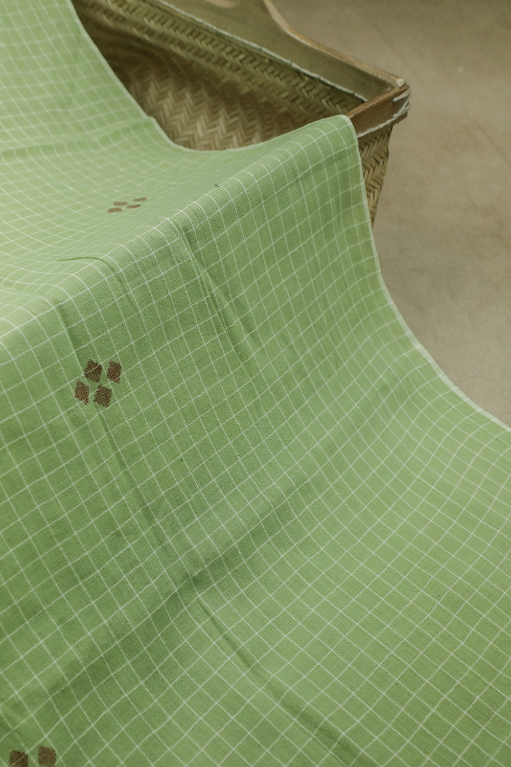 Pista Green Jamdani Cotton Fabric - 1.3m