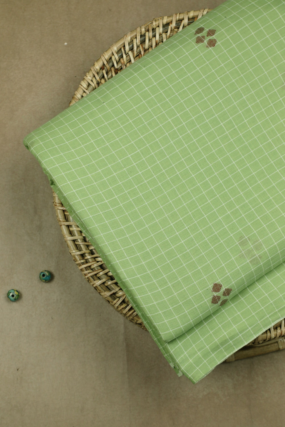 Pista Green Jamdani Cotton Fabric - 1.3m