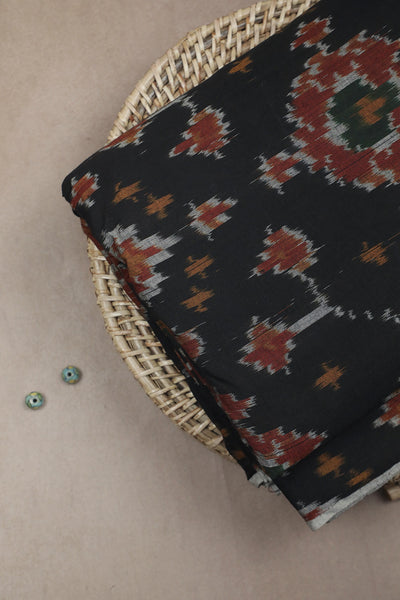 Patterned on Black Ikat Cotton Fabric
