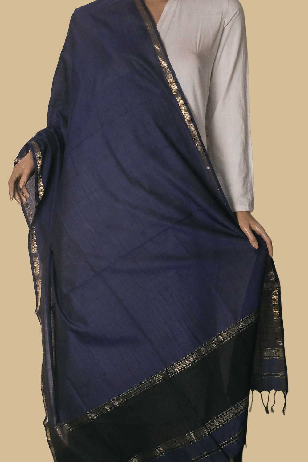 Deep Blue Maheshwari Mercerised Cotton Dupatta