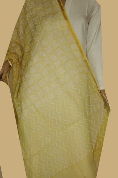 Cream Printed Kota Cotton Dupatta main image 1