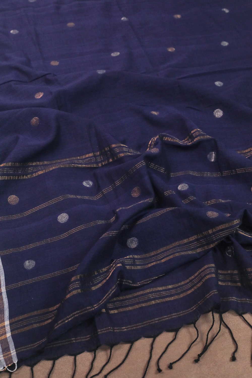 Indigo with Zari Polka Jamdani Cotton Dupatta