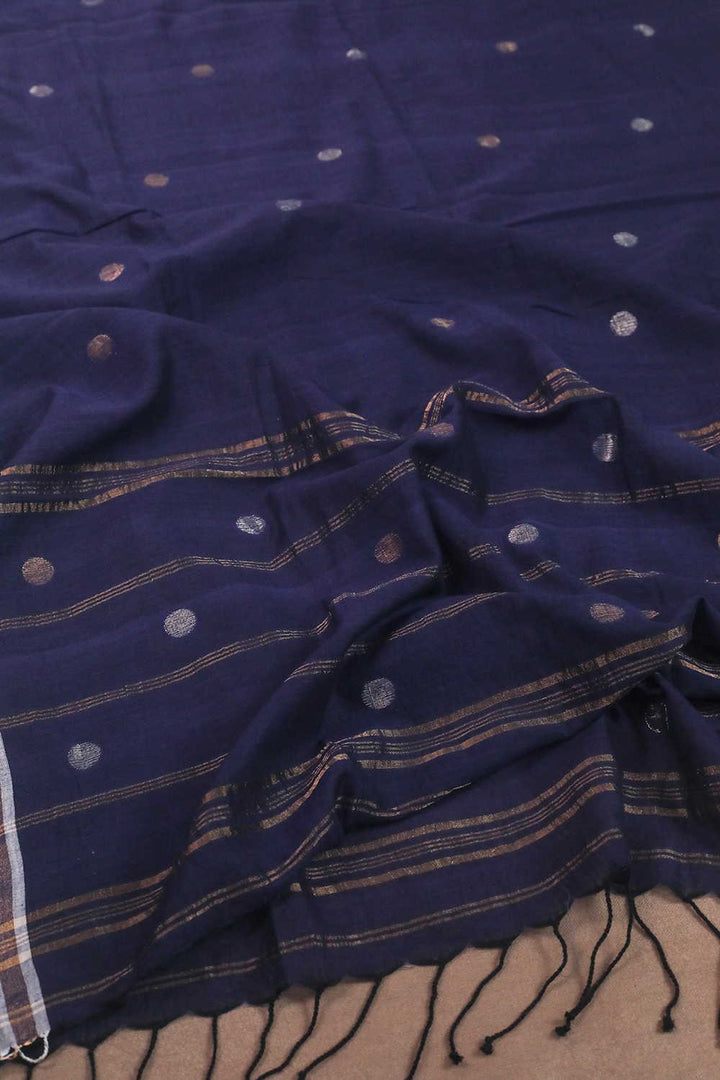 Indigo with Zari Polka Jamdani Cotton Dupatta