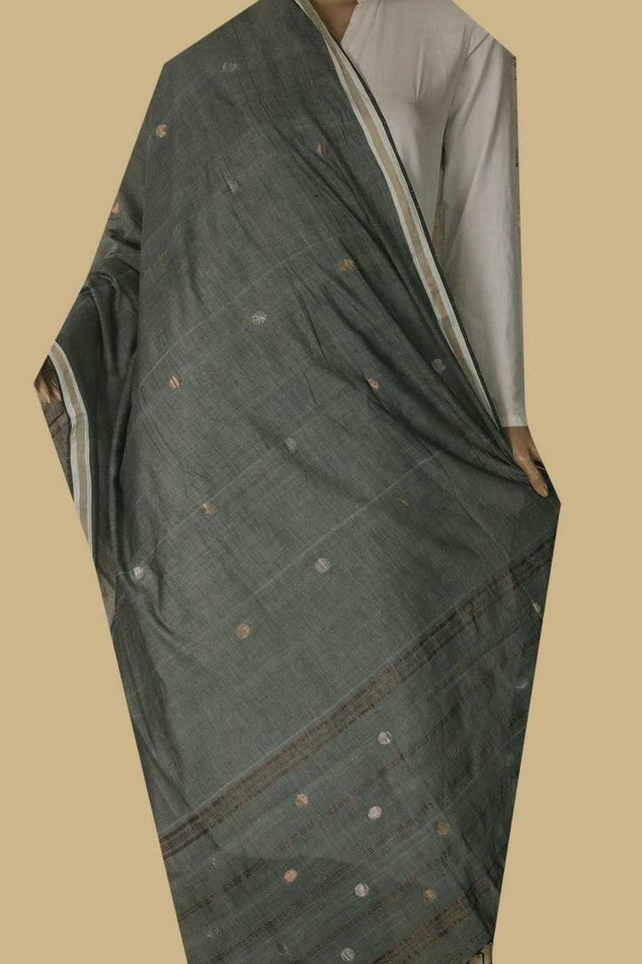 Zari Polka on Green Jamdani Cotton Dupatta