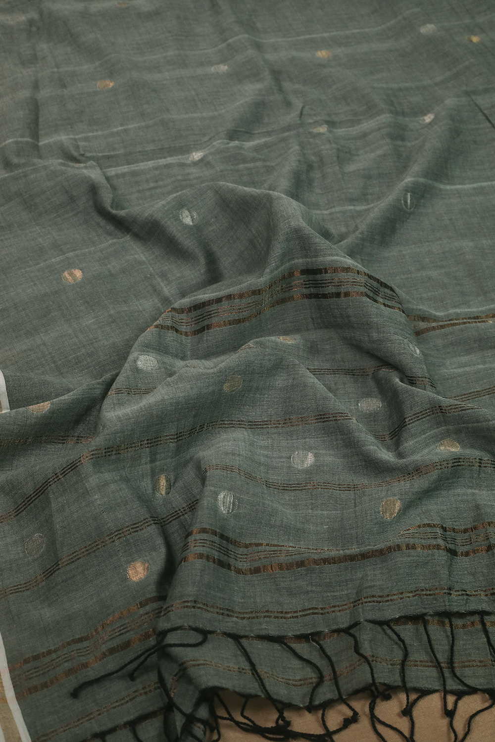 Zari Polka on Green Jamdani Cotton Dupatta