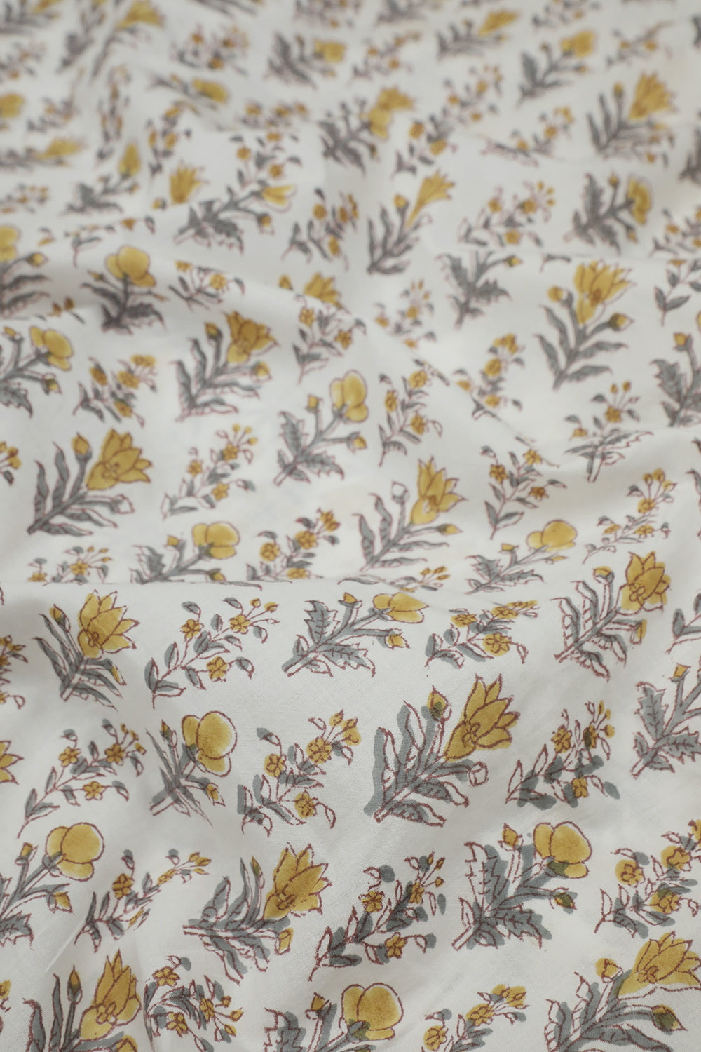 Florets on Cream Sanganeri Cotton Fabric - 1.8m