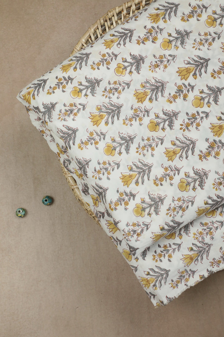 Florets on Cream Sanganeri Cotton Fabric - 1.8m