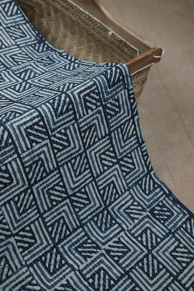 Indigo Kantha Stitched Dabu Print Cotton Fabric - 0.5m