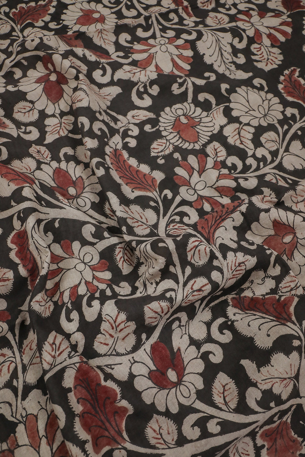 Grey with Florals Painted kalamkari Mul Cotton Fabric