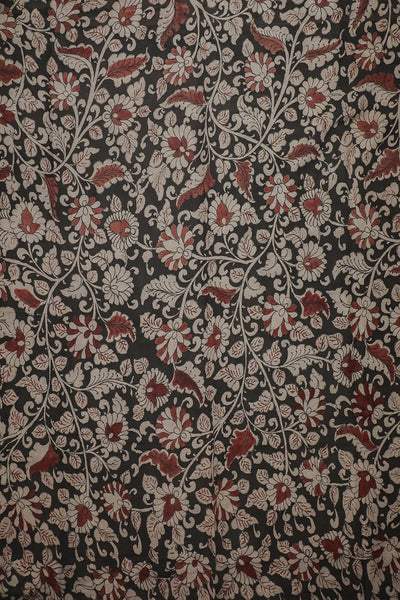 Grey with Florals Painted kalamkari Mul Cotton Fabric