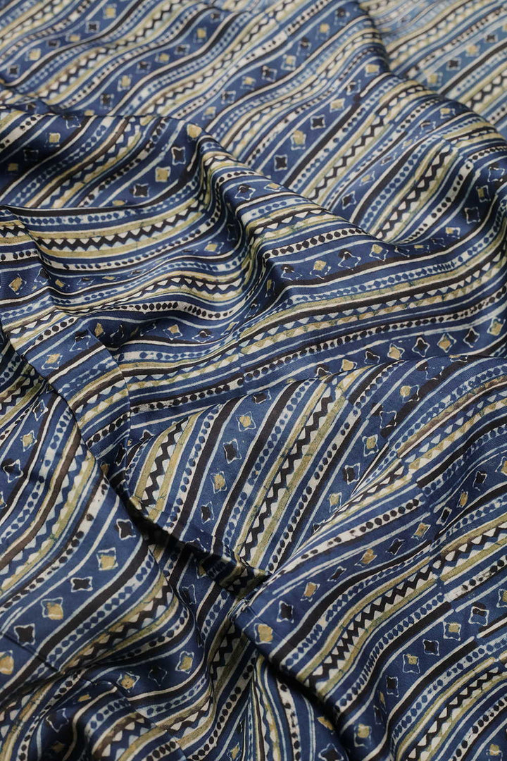 Stripes Pattern Ajrak Modal Silk Fabric