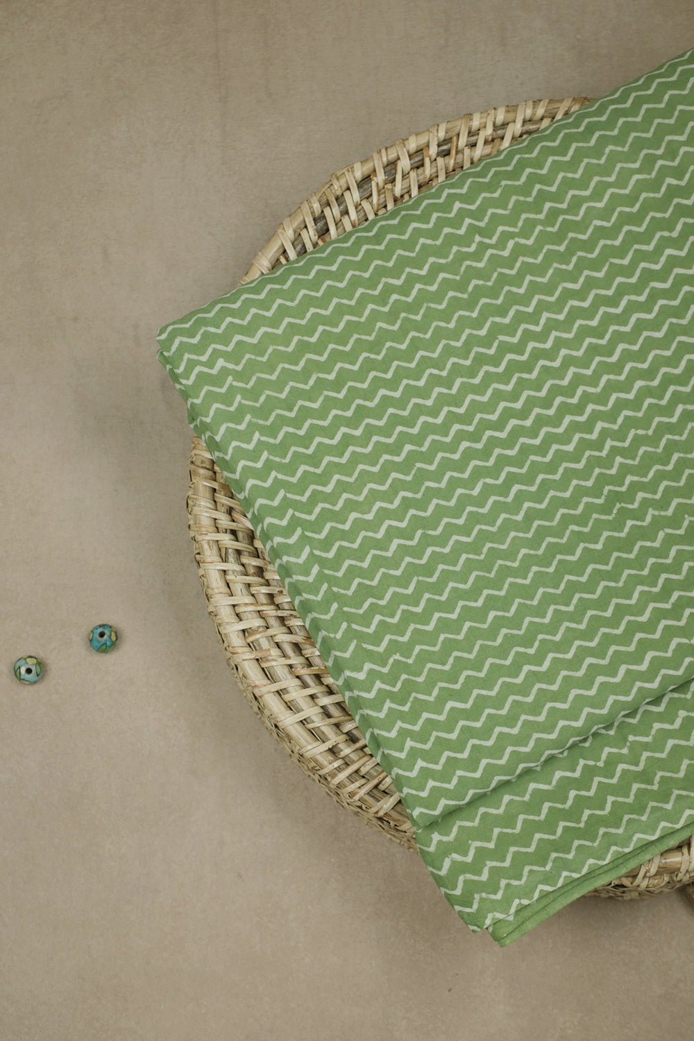 Pista Green Dabu Cotton Fabric - 0.9m