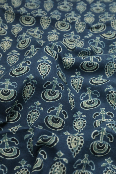 Motifs on Indigo Ajrak Cotton Fabric