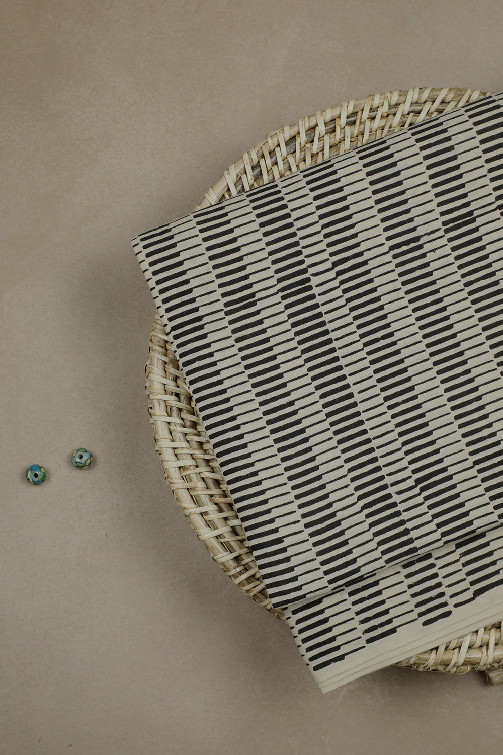 Black Patterns on Cream Bagru Print Fabric - 0.6m