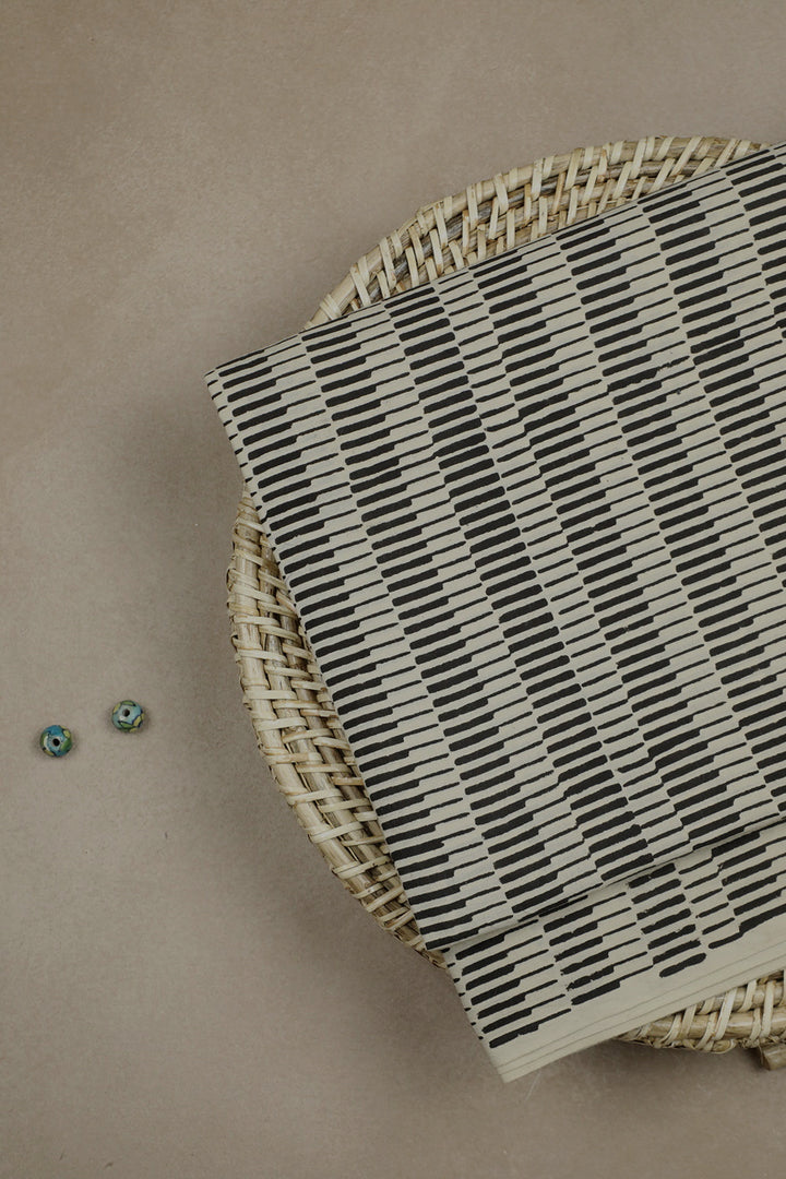 Black Patterns on Cream Bagru Print Fabric - 0.6m