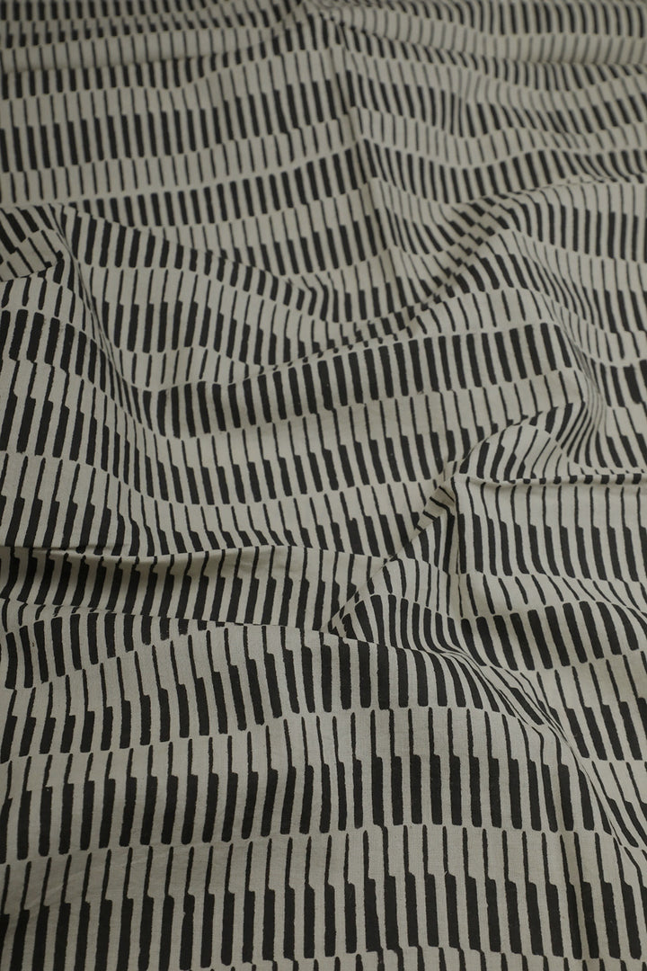 Black Patterns on Cream Bagru Print Fabric - 0.6m