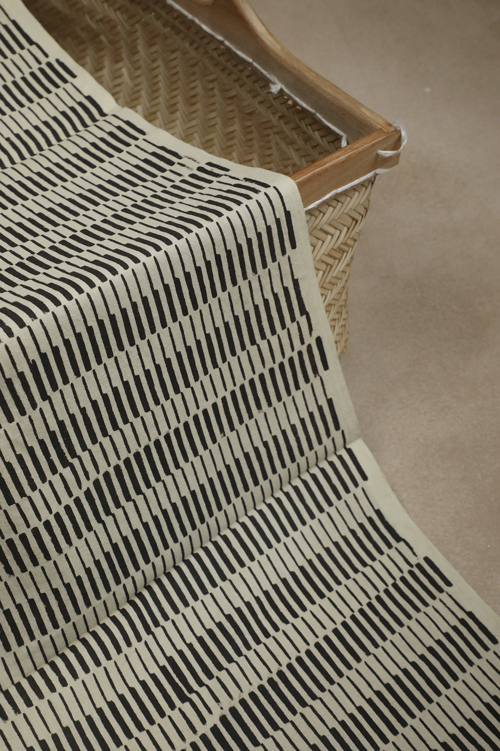 Black Patterns on Cream Bagru Print Fabric - 0.6m