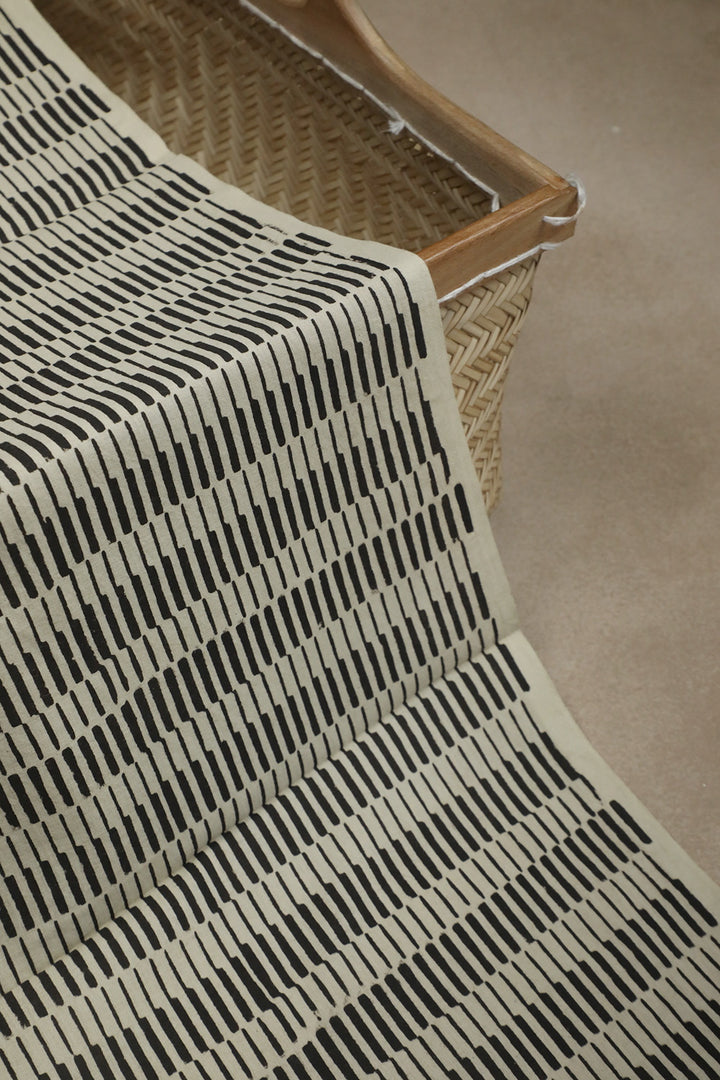 Black Patterns on Cream Bagru Print Fabric - 0.6m