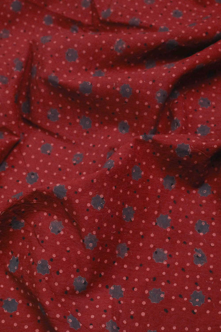 Dotted on Maroon Ajrak Cotton Fabric