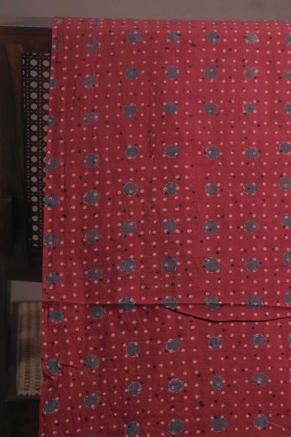 Dotted on Maroon Ajrak Cotton Fabric