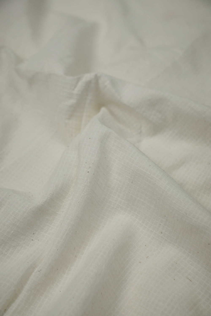 Coconut Cream - Checks Handwoven Cotton Fabric