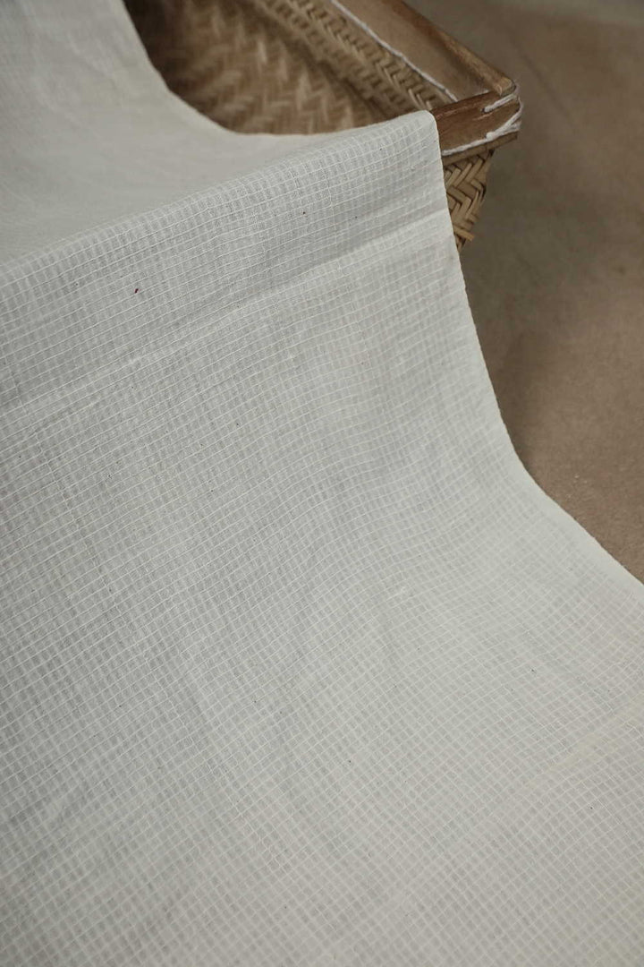 Coconut Cream - Checks Handwoven Cotton Fabric