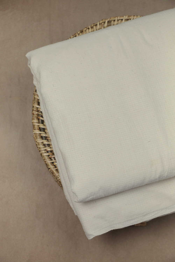 Coconut Cream - Checks Handwoven Cotton Fabric