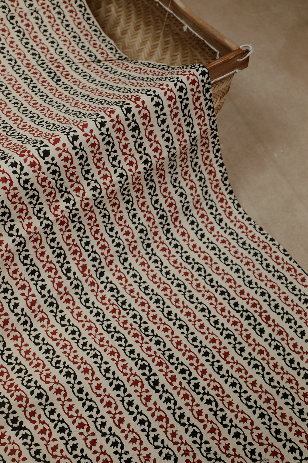 Maroon & Black Floral Pattern Bagru Cotton Fabric - 0.55m