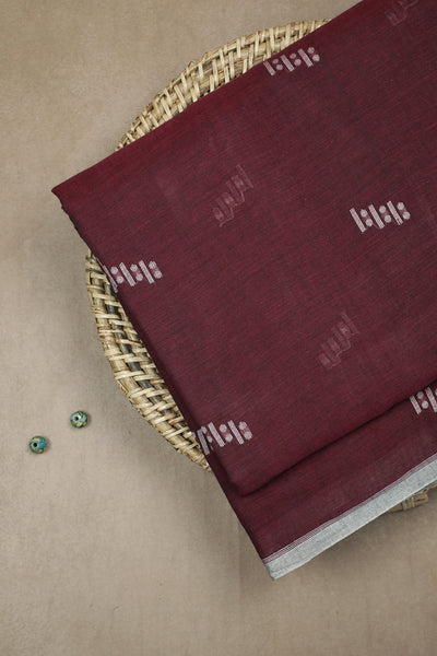 Maroon - Handspun Handloom Natural Dyed Cotton Jamdani Fabric 03