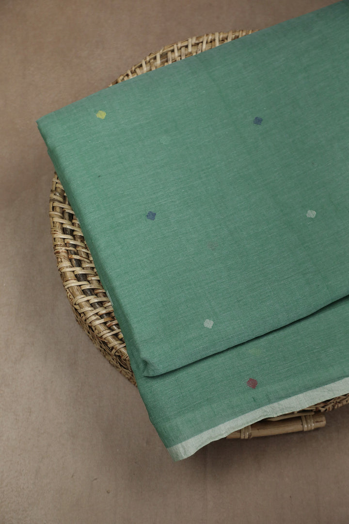 Green with Border Jamdani Cotton Fabric - 0.6m