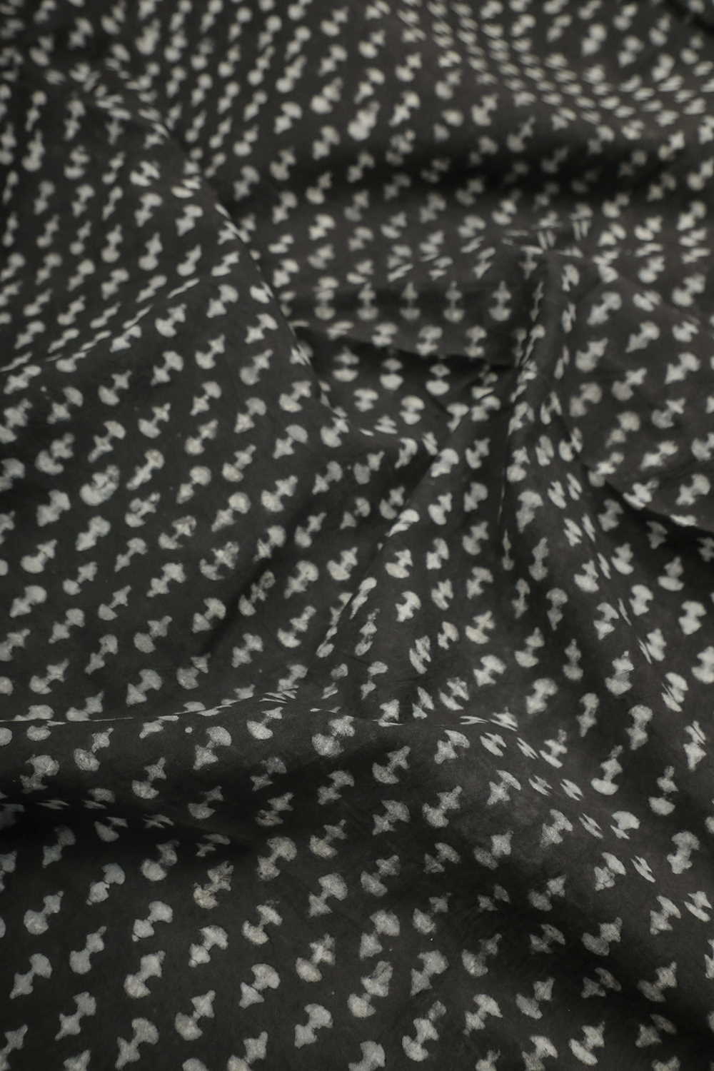 Little Motifs on Grey Dabu Cotton Fabric - 1m