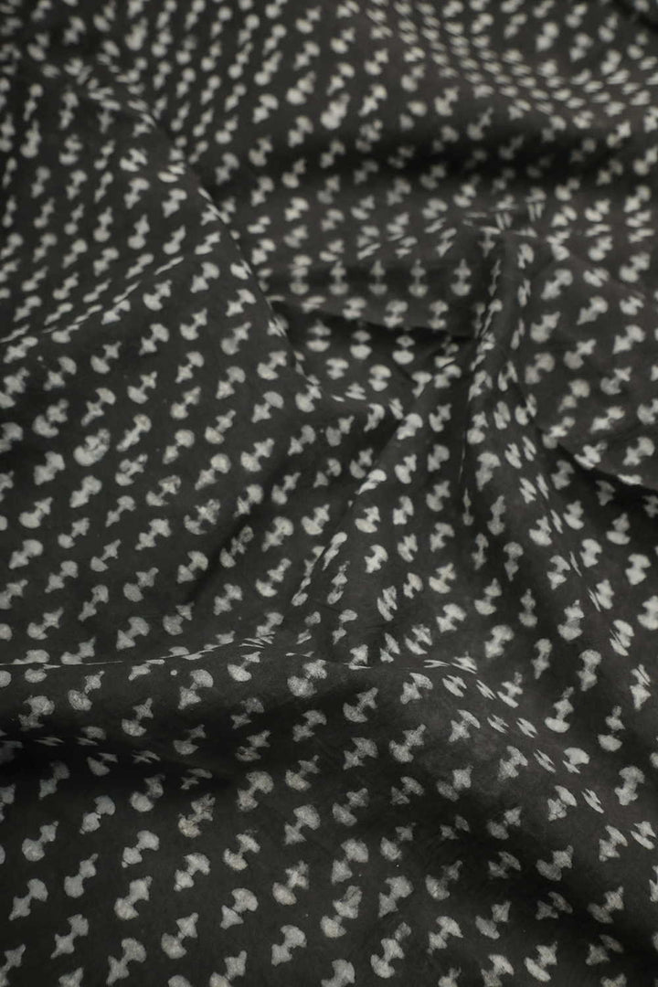 Little Motifs on Grey Dabu Cotton Fabric - 1m