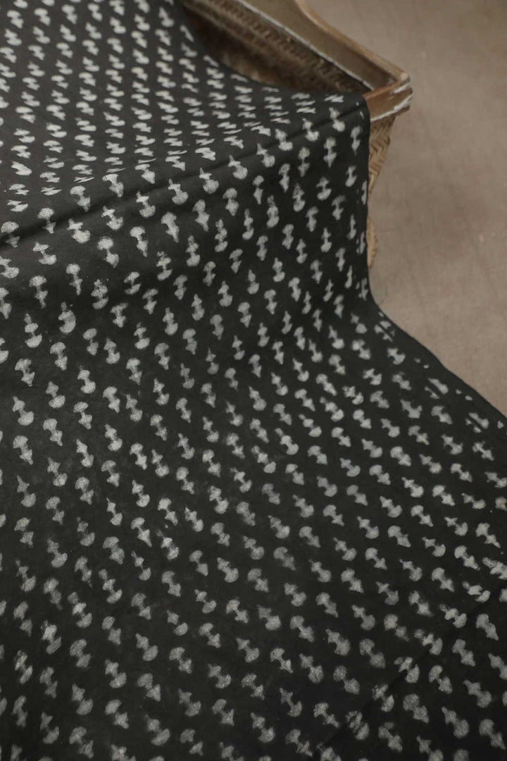 Little Motifs on Grey Dabu Cotton Fabric - 1m