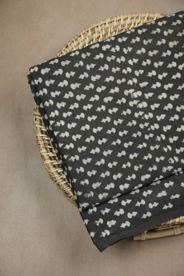 Little Motifs on Grey Dabu Cotton Fabric - 1m