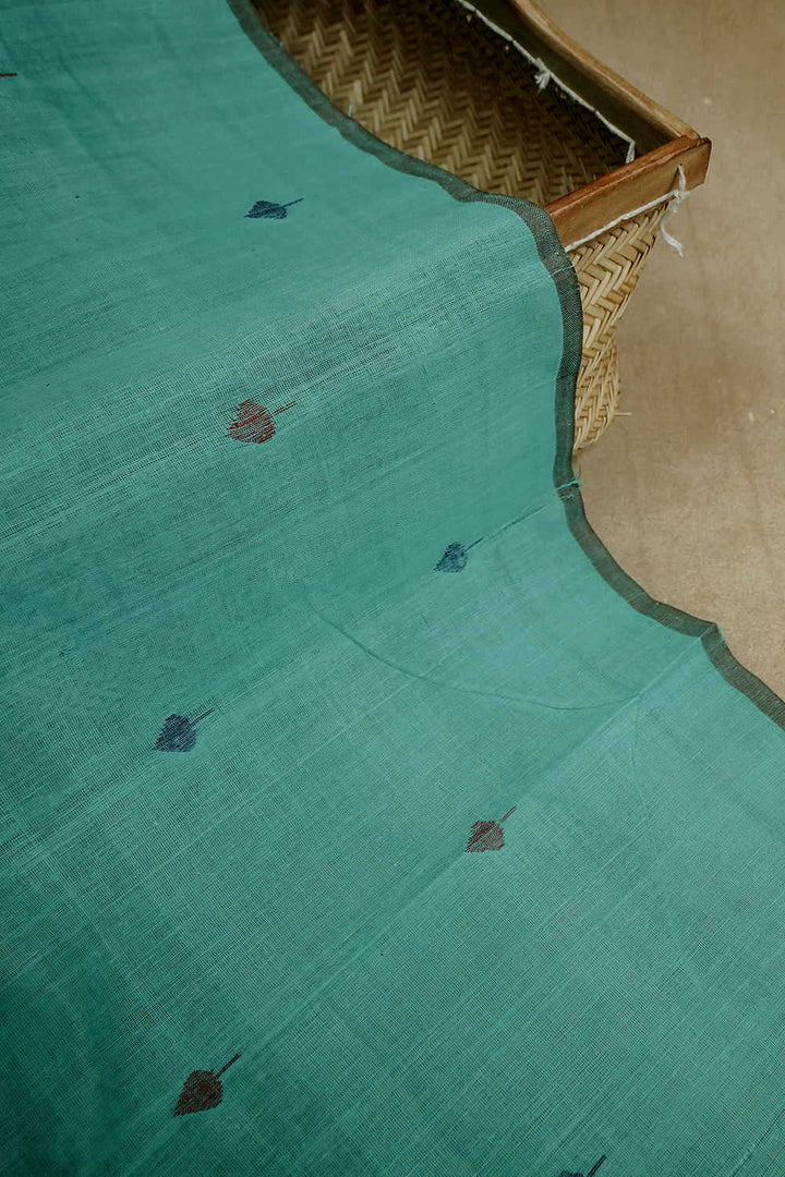 Maroon & Blue Leaf Butta Handspun Cotton Fabric - 0.8m