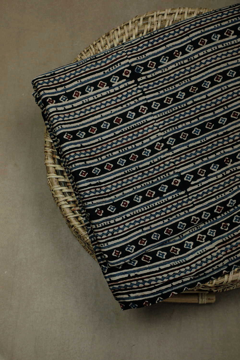 Stripes on Black Ajrak Modal Silk Fabric