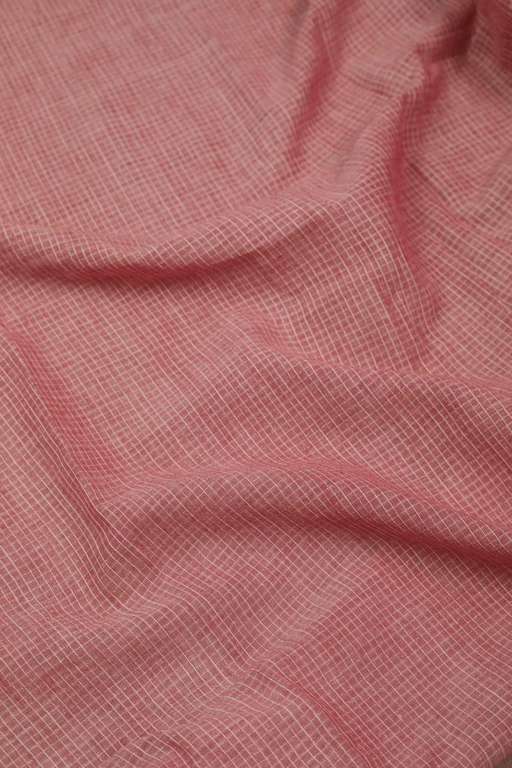 Checkered on Peach Handwoven Cotton Fabric