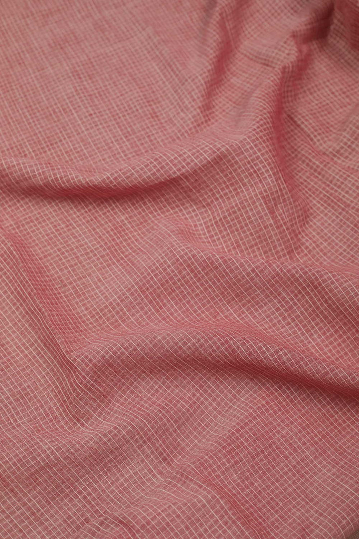 Checkered on Peach Handwoven Cotton Fabric